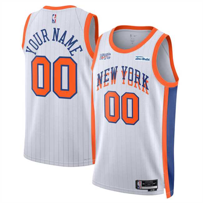 Mens New Yok Knicks Active Player Custom White 2024-25 City Edition Stitched Basketball Jersey